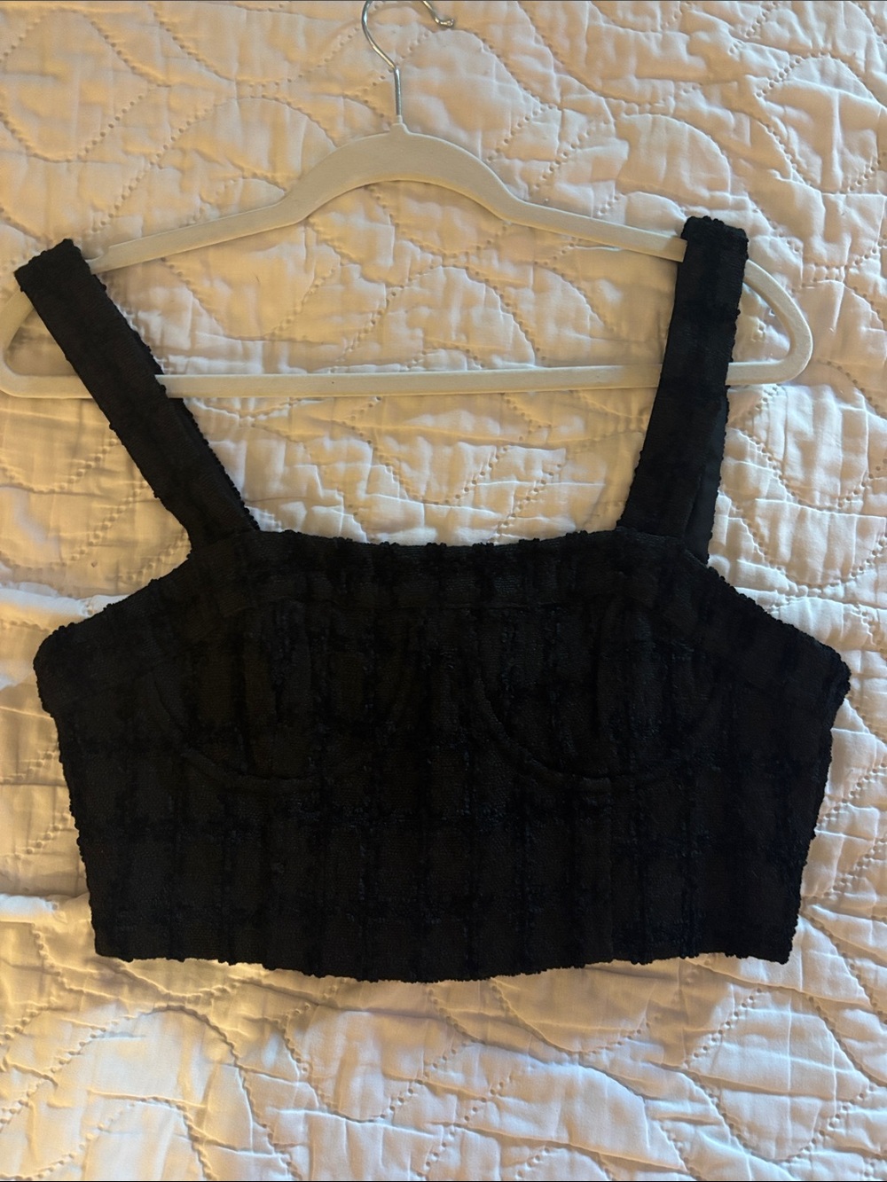 En Saison Black Cropped Square-Neck Bustier Tank